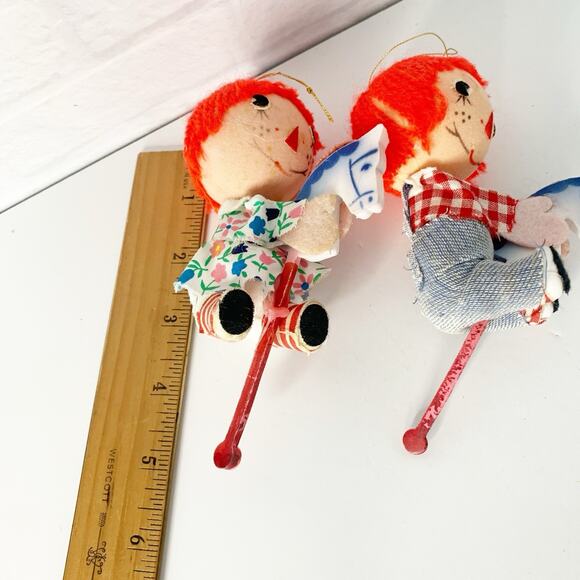 Vtg Raggedy Ann & Andy Riding Hobby Horses Christmas Ornaments Felt Hong Kong - Picture 7 of 9